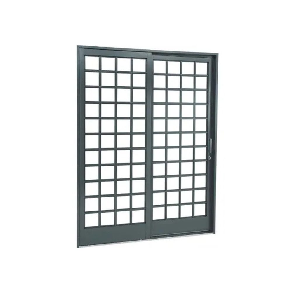 Porta Sasazaki de Correr com Divisão Quadriculada Aço 2 Folhas Cinza Linha Belfort PCBQD-(217X160X12-2)